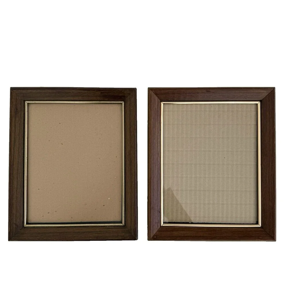 Vtg Woodgrain Gold Rimmed 8x10 Wall Photo Frames Velvet Back Gallery Wall MCM